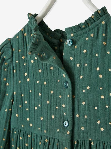 Robe bébé fille en gaze de coton ouverture décalée vert foncé imprimé 5 - vertbaudet enfant 