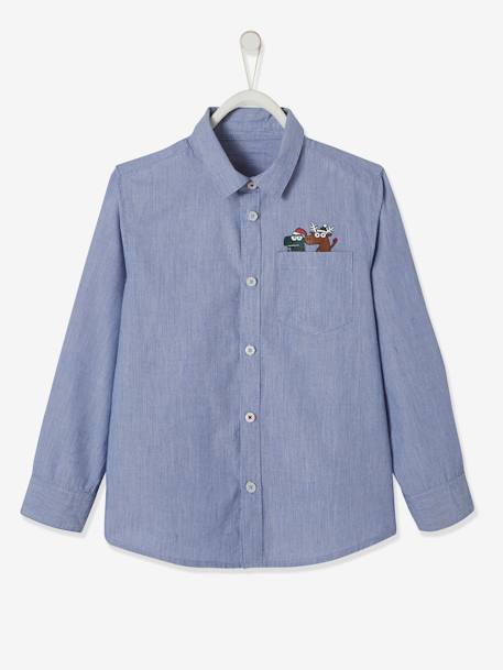 Chemise de Noël motif ludique garçon finement rayée Bleu clair fil à fil 3 - vertbaudet enfant 