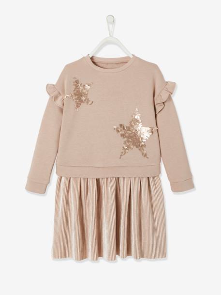 Robe de fête bi-matière fille étoiles en sequins fille rose 1 - vertbaudet enfant 