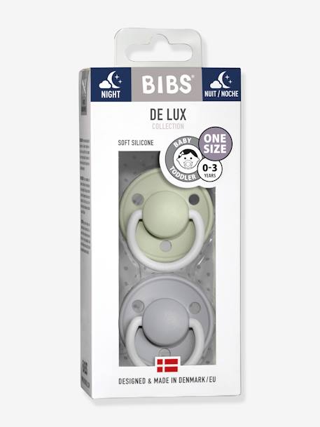 Lot de 2 sucettes-tétines De Lux en silicone BIBS Gris fer + bleu layette+Ivoire + rose poudré+Terracotta + rose poudré+Vert amande + gris nuage 16 - vertbaudet enfant 