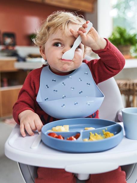 Bavoir avec récupérateur en silicone bleu jean+vieux rose 11 - vertbaudet enfant 
