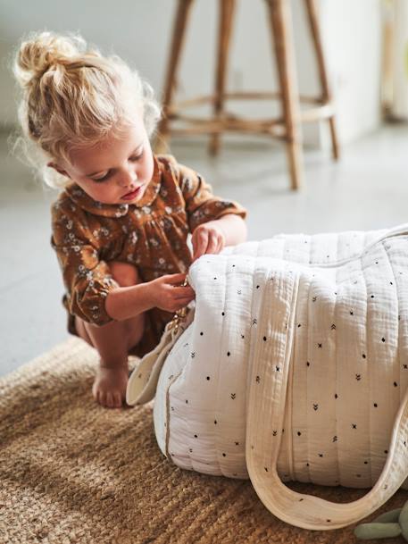 Sac à langer Baby Roll en gaze de coton eau de rose+ivoire imprimé 12 - vertbaudet enfant 