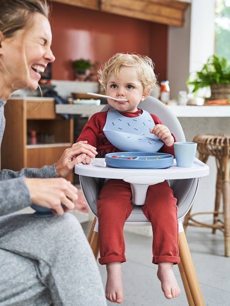 Bavoir avec récupérateur en silicone bleu jean+vieux rose 3 - vertbaudet enfant 