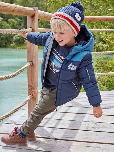 Mode enfant-Garçon-Manteau, veste-Doudoune-Doudoune à capuche bicolore doublée polaire garçon