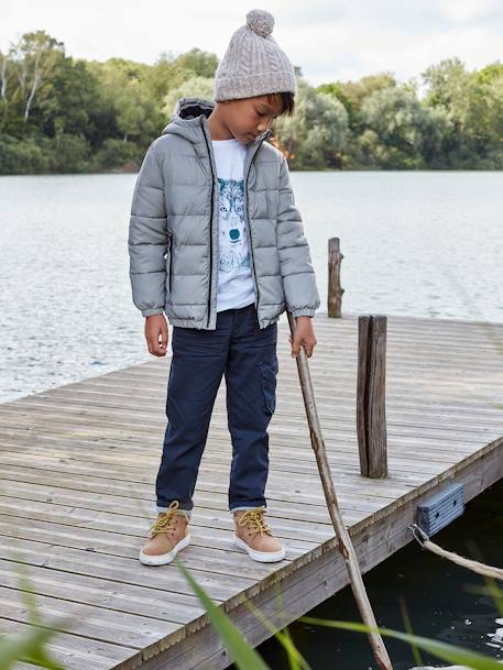 Doudoune à capuche doublée polaire garçon effet réfléchissant Gris+marine 3 - vertbaudet enfant 