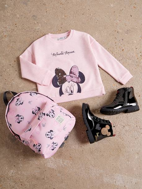 Sweat Disney Minnie® fille détail en sequins réversible rose chiné 1 - vertbaudet enfant 