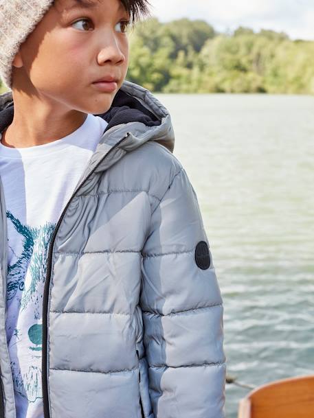 Doudoune à capuche doublée polaire garçon effet réfléchissant Gris+marine 1 - vertbaudet enfant 