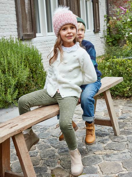 Slim MorphologiK fille en velours à pois irisés kaki imprimé+marine imprimé 2 - vertbaudet enfant 