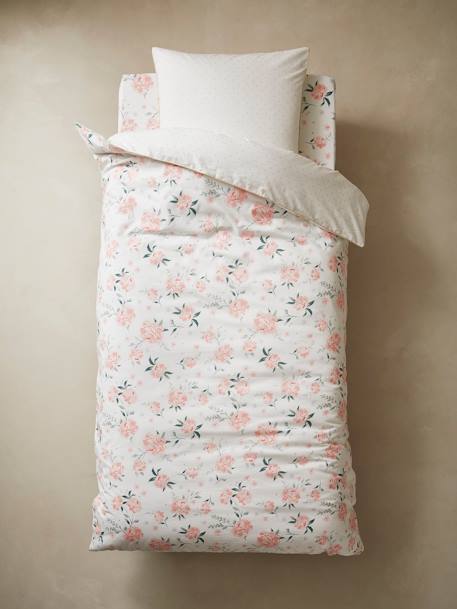 Parure housse de couette enfant et taie d'oreiller EAU DE ROSE écru / rose 5 - vertbaudet enfant 