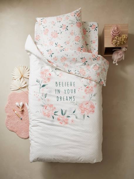 Parure housse de couette enfant et taie d'oreiller EAU DE ROSE écru / rose 2 - vertbaudet enfant 