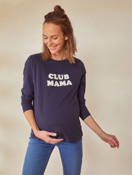 T-shirt à message grossesse et allaitement en coton bio MARINE GRISE+Vert 1 - vertbaudet enfant 