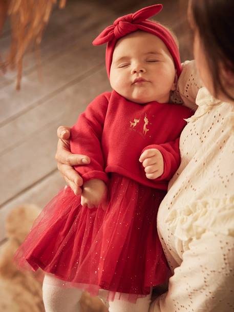 Robe de fêtes effet 2 en 1 et son bandeau bébé rouge brique 1 - vertbaudet enfant 