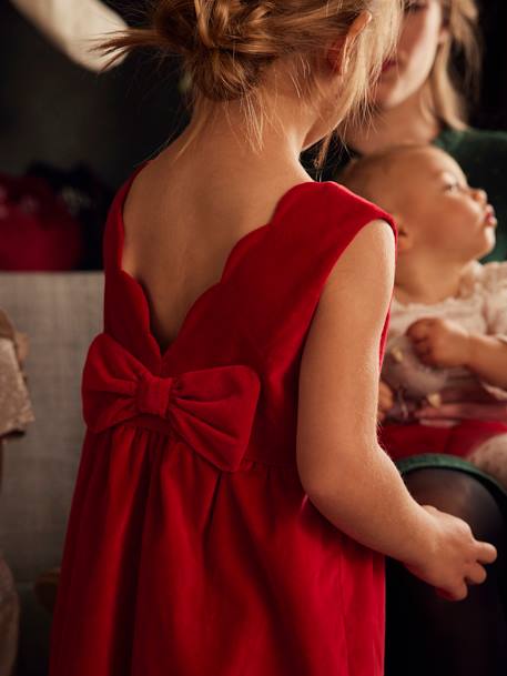 Robe de fête en velours lisse fille noeud au dos rouge 1 - vertbaudet enfant 