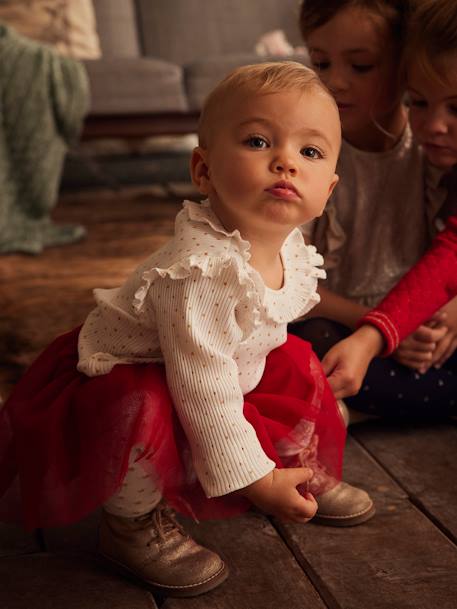 Coffret cadeau de Noël T-shirt étoiles et jupe en tulle bébé ivoire imprimé 2 - vertbaudet enfant 