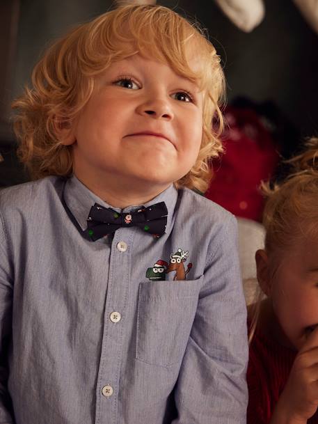 Chemise de Noël motif ludique garçon finement rayée Bleu clair fil à fil 1 - vertbaudet enfant 