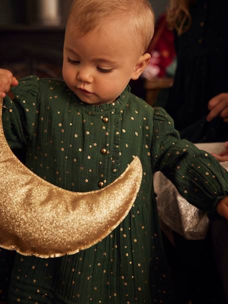 Robe bébé fille en gaze de coton ouverture décalée vert foncé imprimé 6 - vertbaudet enfant 