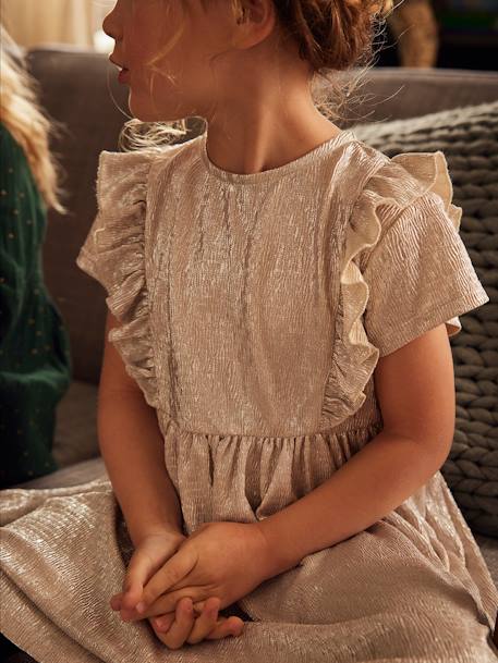 Robe de fête en tissu lamé fantaisie fille beige irisé+rose pâle 2 - vertbaudet enfant 