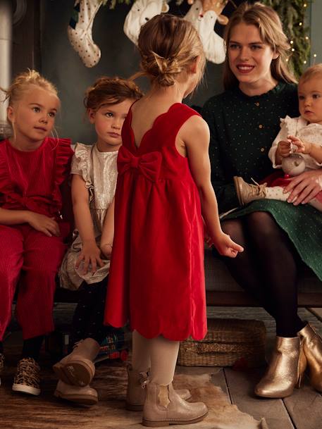 Robe de fête en velours lisse fille noeud au dos rouge+vert 2 - vertbaudet enfant 