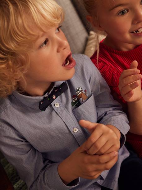 Chemise de Noël motif ludique garçon finement rayée Bleu clair fil à fil 2 - vertbaudet enfant 