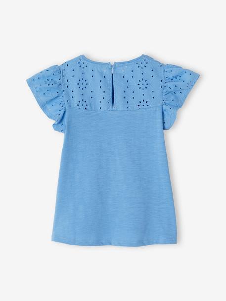 T-shirt fille avec détails broderie anglaise  Oeko-Tex® bleu grisé+bleu marine+corail+moutarde+vert pâle 2 - vertbaudet enfant 
