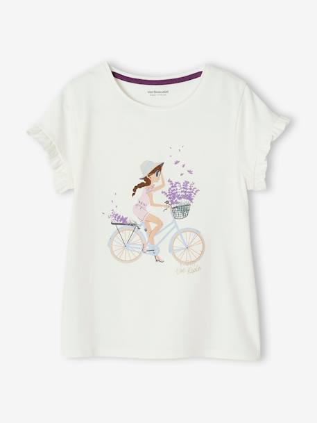 Tee-shirt égérie fille manches courtes volantées écru+ivoire+rose pâle+vert d'eau 10 - vertbaudet enfant 
