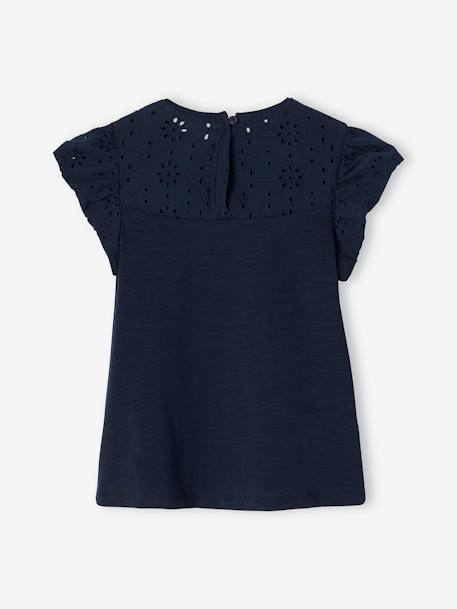 T-shirt fille avec détails broderie anglaise  Oeko-Tex® bleu marine+corail+jaune pâle+vert pâle 2 - vertbaudet enfant 