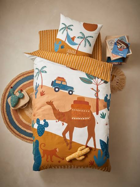 Parure housse de couette + taie d'oreiller enfant WILD SAHARA camel / multicolore 1 - vertbaudet enfant 
