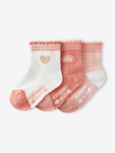 Lot de 3 paires de chaussettes cœur bébé fille lot rose clair 1 - vertbaudet enfant 