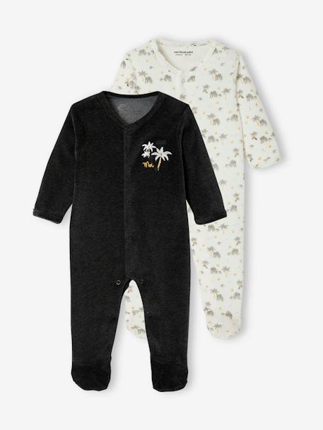Lot de 2 pyjamas bébé en velours ouverture naissance lot ivoire 1 - vertbaudet enfant 