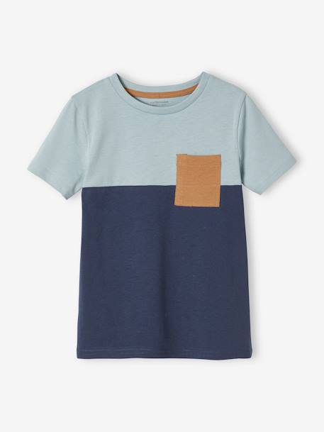 T-shirt coloblock garçon manches courtes ardoise+kaki+orange 1 - vertbaudet enfant 