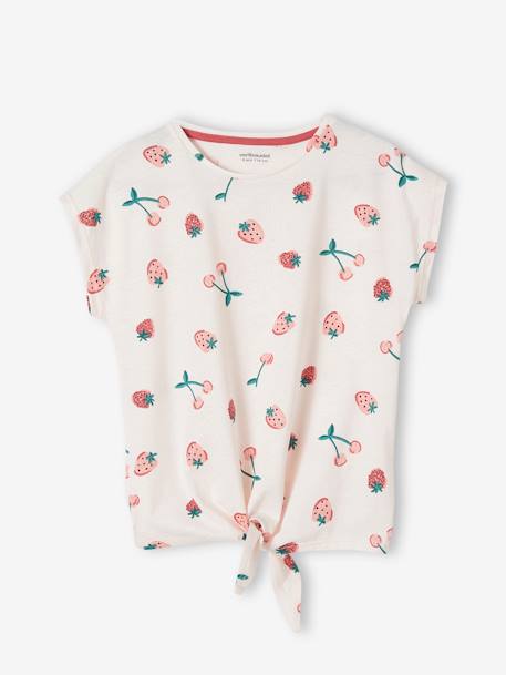 T-shirt imprimé fille avec noeud fantaisie blanc / rouge+écru+kaki+marine+rose mauve imprimé+vanille+vert 21 - vertbaudet enfant 