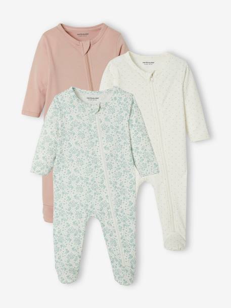 Lot de 3 pyjamas bébé en jersey ouverture zippée BASICS lot ivoire 1 - vertbaudet enfant 