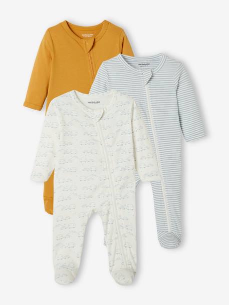 Lot de 3 pyjamas bébé en jersey ouverture zippée BASICS lot anthracite+lot ivoire+lot moutarde 20 - vertbaudet enfant 
