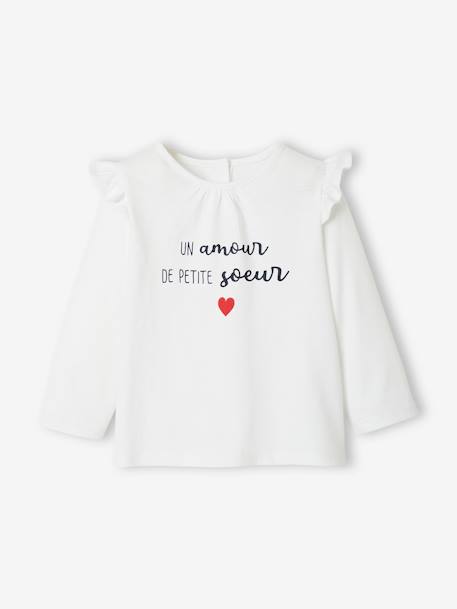 T-shirt à volants bébé manches longues blanc+ivoire+rose poudré 1 - vertbaudet enfant 