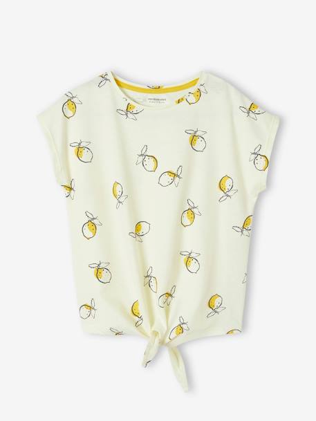 T-shirt imprimé fille avec noeud fantaisie Oeko-Tex® blanc / rouge+jaune+rose mauve imprimé 4 - vertbaudet enfant 