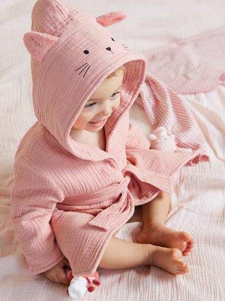 Peignoir bébé animal en gaze de coton bio* personnalisable rose+vert 1 - vertbaudet enfant 