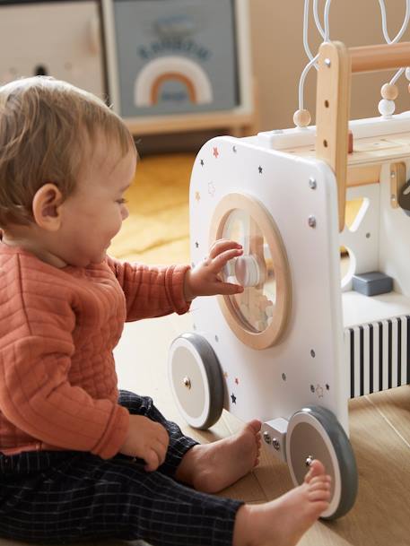 Chariot de marche cube d'activités avec freins en bois FSC® multicolore 4 - vertbaudet enfant 