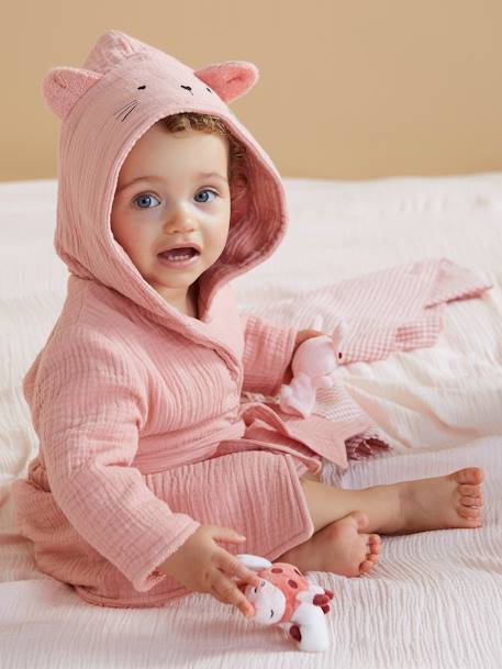 Peignoir bébé animal en gaze de coton bio* personnalisable rose+vert 3 - vertbaudet enfant 
