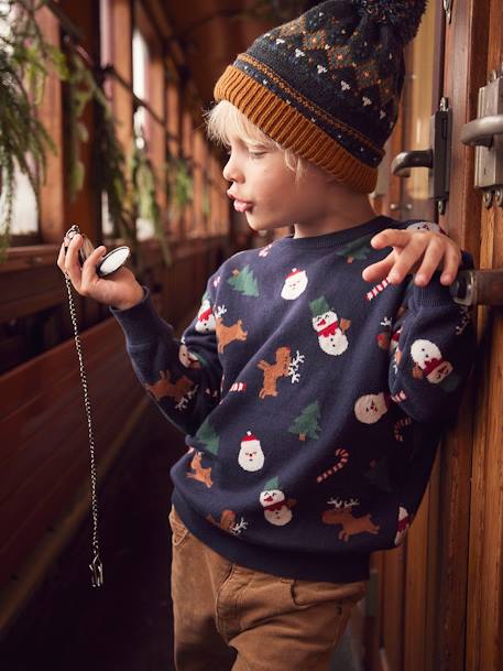 Pull jacquard de Noël garçon motifs ludiques Bleu foncé 2 - vertbaudet enfant 