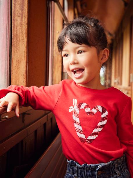 Sweat de Noël motif coeur en sequins détails irisés rouge 1 - vertbaudet enfant 