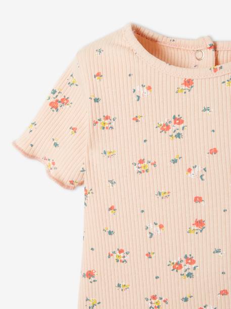 T-shirt à fleurs en maille côtelée bébé ocre imprimé+rose grisé imprimé 6 - vertbaudet enfant 