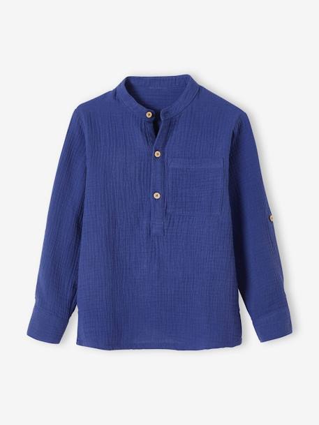 Chemise en gaze de coton personnalisable garçon manches retroussables Bleu moyen+bleu pétrole+écru+vert+vert d'eau 4 - vertbaudet enfant 