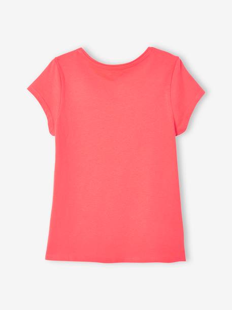 Tee-shirt à message Basics fille blanc+bleu marine+camel+corail+jaune+rose 12 - vertbaudet enfant 