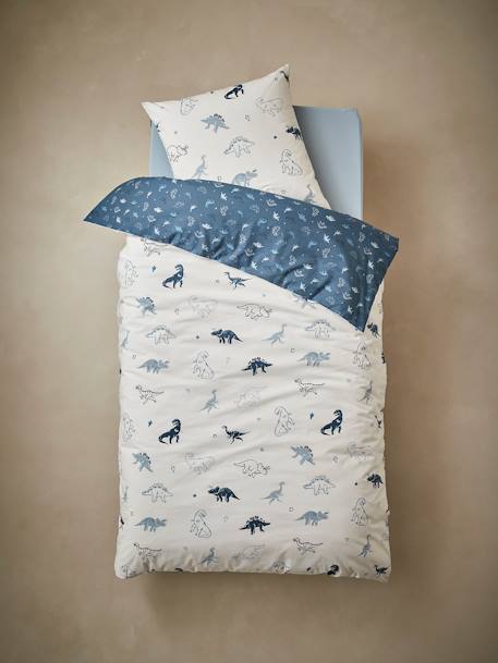 Parure housse de couette enfant et taie d'oreiller HELLO DINOS écru / vert 5 - vertbaudet enfant 