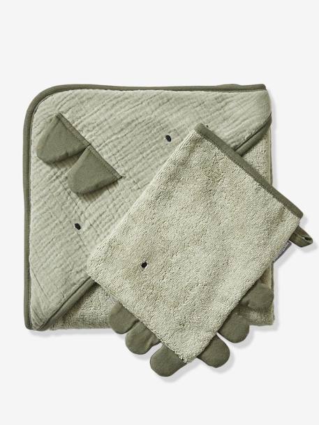 Cape de bain gaze de coton + gant de toilette PETIT DINO vert 3 - vertbaudet enfant 