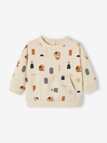 Sweat bébé en molleton motifs géométriques beige clair imprimé 1 - vertbaudet enfant 