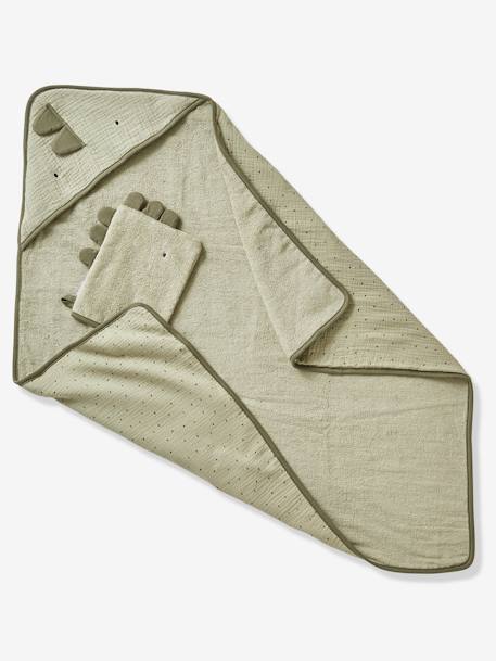 Cape de bain gaze de coton + gant de toilette PETIT DINO vert 2 - vertbaudet enfant 