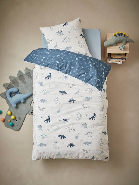 Parure housse de couette enfant et taie d'oreiller HELLO DINOS écru / vert 4 - vertbaudet enfant 