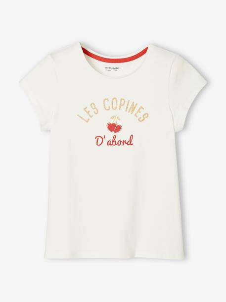 Tee-shirt à message Basics fille blanc+bleu marine+camel+corail+jaune+rose 1 - vertbaudet enfant 
