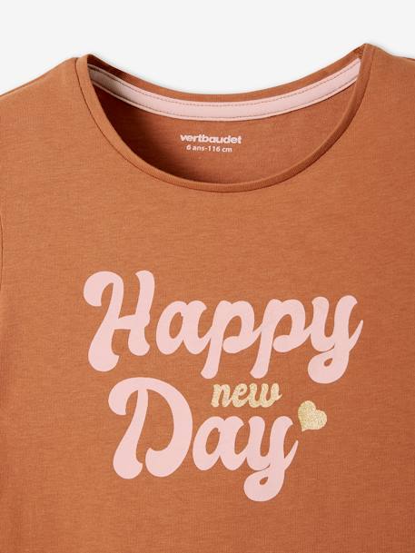 Tee-shirt à message Basics fille blanc+bleu marine+camel+corail+jaune+rose 10 - vertbaudet enfant 